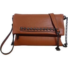 NIGEDU Fold-Over Women Clutch Purse Beaded PU Leather Chain Crossbody Bag Female Envelope Evening Bags