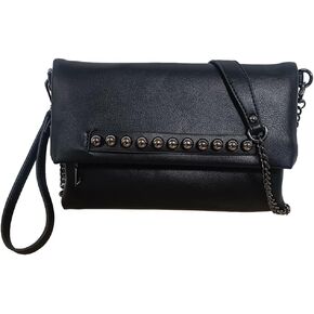 NIGEDU Fold-Over Women Clutch Purse Beaded PU Leather Chain Crossbody Bag Female Envelope Evening Bags in Kuwait