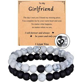 CJIAYUJEW Matching Bracelets for Couple Yin Yang Agate Beaded Elastic Couple Bracelets Gifts for Boyfriend Girlfriend Anniversary Valentine's Day Birthday Gift
