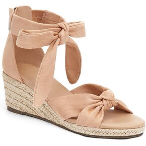 LAICIGO Womens Espadrilles Wedge Sandals Back Zipper Closure Open Toe Platform Ankle Strap Summer Dress Shoes with Bow