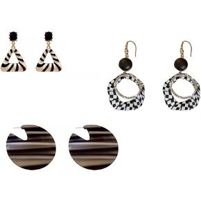 3 ازواج من الاقراط الجلدية باللونين الاسود والابيض من بانغوغوجو، اقراط مكتنزة لا تسبب الحساسية للسيدات العصريات، خطافات اذن فضية مع احجار الراين ولمسات جلدية للنساء in Kuwait