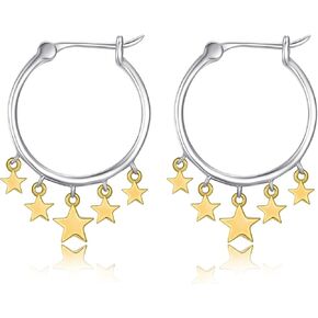 Star Earrings for Women 925 Sterling Silver Cute Hoop Earrings Star Shaped Huggie Earring Gold Plated Hypoallergenic Jewelry Gifts for Girls