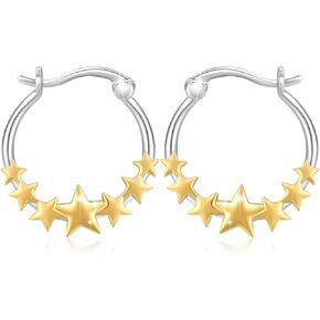 Star Earrings for Women 925 Sterling Silver Cute Hoop Earrings Star Shaped Huggie Earring Gold Plated Hypoallergenic Jewelry Gifts for Girls