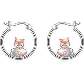 Fox Hoop Earrings for Women Sterling Silver Fox Earrings Jewelry Christmas Birthday Gifts for Girls Girlfriends Wife