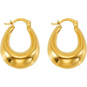 Chunky Gold Hoop Earrings 18k Gold Plated Stainless Steel Thick Gold Hoop Earrings Big Gold Hoops Earrings for Women Girls