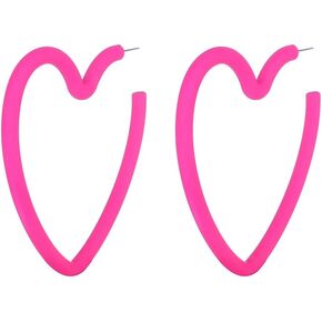 Kercisbeauty Cute Heart Pendant Hoop Earrings Lightweight Neon Colored Retro Earrings for Women Girls Sterling Silver Piercing Jewelry