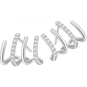 Hypoallergenic Half Hoop Earrings, 14K White Gold Plated Cubic Zirconia Half Wrap Stud Earrings, Dainty Statement Cuff Earrings for Girls Women Silver, Stainless Steel, Cubic Zirconia in Kuwait