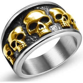 HJ HUAJ Stainless Steel Cool Skull Rings Gothic Death Skull Skeleton Cocktail Party Biker Statement Retro Vintage Ring
