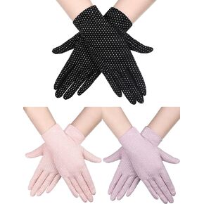Boao 3 Pairs Women Sun Protective Gloves Driving Gloves Women UV Protection Sun Protection Gloves Touchscreen Gloves for Summer Driving Riding (Black, Purple, Light Pink)