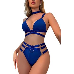 مجموعة الملابس الداخلية النسائية المثيرة من Ella Lust - ملابس Rave Outfits Choker Plunge V Bra عالية الخصر وسروال قصير مناسب للمهرجانات 3 قطع