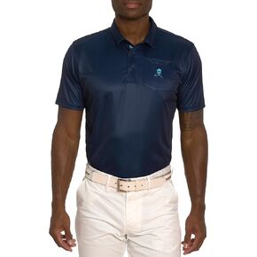 Robert Graham Men Blade Iron Short Sleeve Knit Polo, Navy, Medium