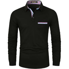 تي شيرت بولو رجالي بأكمام طويلة من GHYUGR مع ياقة منقوشة وياقة منقوشة ورياضة الجولف والتنس وطية صدر السترة كاجوال in Kuwait