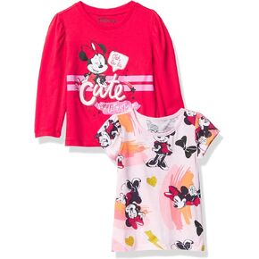 Disney Girls Minnie Mouse 2-Piece Short Tee & Long Sleeve T-Shirt Bundle Set-Toddler Sizes 2t-5t