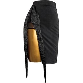 ZYMOZYM Women's Fringe Elastic Bodycon Pencil Short Skirt Hight Waist Slit Black Mini Skirt