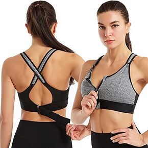 Women Adjustable Front Zipper Sports Bra Yoga Running Shockproof Vest Without Steel Ring Cross Back Underwear Breathable