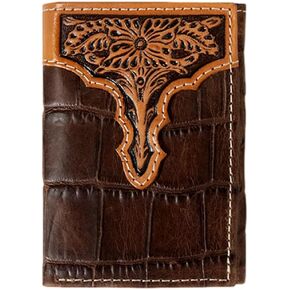 ARIAT Western Wallet Mens Trifold Slim Croc Embossed Brown A3552902
