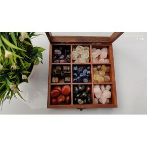 rock collection box | wooden crystal display | crystal holder |crystal display case | crystal and healing box |crystal display case(9 compartment)