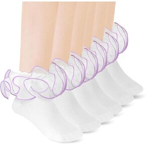Yolev 3Pack Women Ankle Socks Lace Ruffle White Princess Eyelet Lace Socks Shimmering Cute Ruffle Comfortable Frilly