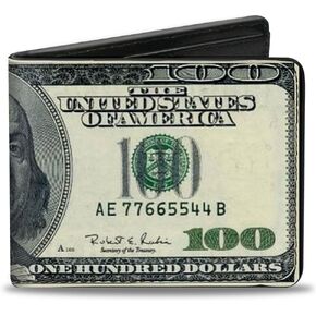 Buckle-Down mens Buckle-down Pu Bifold - 100 Dollar Bills Bi Fold Wallet, Multicolor, 4.0 x 3.5 US