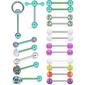Boernfnso Tongue Rings for Women 14G Surgical Grade 316L Stainless Steel Tongue Rings Skull Plastic Door Knocker Diamonds Glittering Glow In The Dark Tongue Rings Tongue Piercing Jewelry