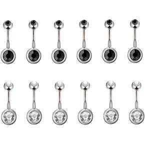 36pcs 14G Stainless Steel Belly Button Rings Navel Rings CZ Curved Barbell Piercing Belly Rings for Women Body Piercing Jewelry