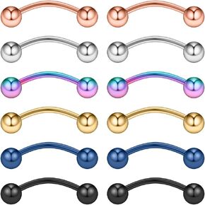 Ruifan 12pcs Surgical Steel Tiny Curved Eyebrow Ear Navel Belly Lip Ring Barbell Piercing Jewelry 20g 6mm/8mm/10mm