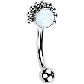 Pierced Owl 16GA F136 Implant Grade Titanium Threadless Synthetic Opal with Ball Edge Eyebrow Curved Barbell