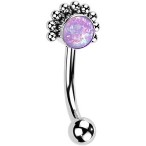Pierced Owl 16GA F136 Implant Grade Titanium Threadless Synthetic Opal with Ball Edge Eyebrow Curved Barbell