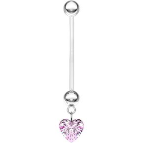 Forbidden Body Jewelry 14g 1" Bio Flex Pregnancy Belly Button Ring with Pink Crystal Heart Charm