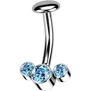 Pierced Owl 14GA F136 Implant Grade Titanium Threadless 5mm Convex Base Triple CZ Crystal Fan Floating Belly Button Ring