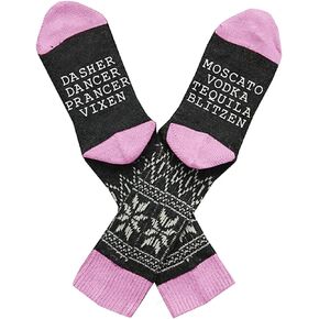 SurBepo Women Dasher Dancer Prancer Vixen Moscato Vodka Tequila Blitzen Reindeer Alcohol Unisex Crew Socks Christmas Socks