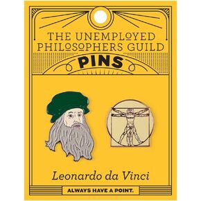 The Unemployed Philosophers Guild Leonardo da Vinci and Vitruvian Man Enamel Pin Set - Strong Rubber Backing Clasps