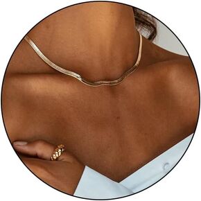 FUNEIA 14K Gold Chain Necklace for Women Dainty Layered Choker Necklaces Set for Teen Layering Herringbone Paperclip Rope Snake Chains Gold Jewelry Gifts for Her