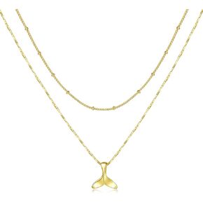 GLOQUAT Gold Layered Necklaces for Women Dainty 14K Real Gold Plated Layering Necklace Bar Disc Fishtail Paperclip Chain Multilayer Necklaces Jewelry for Women