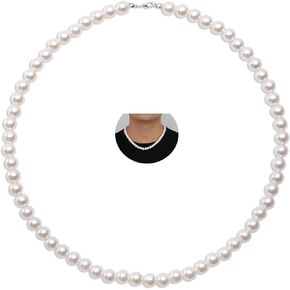 Pearl Necklace for Men,White Round Pearl Necklace,Cross Pendant Pearl Choker Necklace for Women Boy Girls