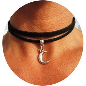 Black Velvet Moon Choker Necklace for Women Gothic Moon Layered Necklaces Black Velvet Moon Pendant Necklace Handmade Boho Crescent Necklace