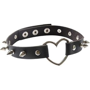 Punk Faux Leather Spike Rivet Choker Collar Necklace for Women Girl Teen Men Boy Gothic Decor Adjustable Love Heart Round Horn Nails Clavicle Necklace Rock Bar Hip Hop Jewelry Birthday Gift