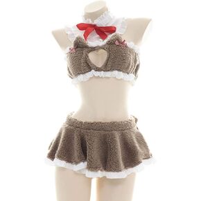 Jilneed Sexy Lingerie for Women Negligee Naughty Cat Anime Cosplay Costume Outfit Cute Fuzzy Pajama Set