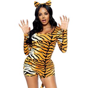 Leg Avenue Women's 2 Pc Untamed Tiger Costume with Romper, Headband