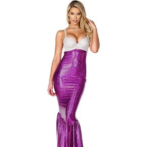 Forplay Women's Mermaid Costume Rhinestone Bra and Metallic Skirt