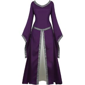 Lehauya Womens Renaissance Costumes Medieval Irish Dress Victorian Retro Gown Cosplay Long Dress in Kuwait