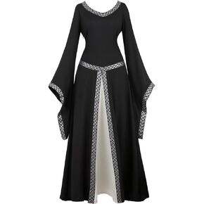 Lehauya Womens Renaissance Costumes Medieval Irish Dress Victorian Retro Gown Cosplay Long Dress