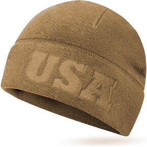 Tactical Beanie Fleece Watch Cap, Embossing USA Multi-Season Army Military Fleece Beanie, Winter Warm Beanie