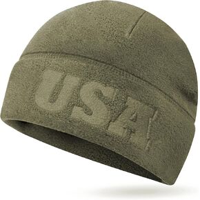 Tactical Beanie Fleece Watch Cap, Embossing USA Multi-Season Army Military Fleece Beanie, Winter Warm Beanie