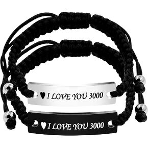 1 Pair Hademade Braided Braceletsfor Couples, Bracelets for Men Women Engraved with I Love You 3000, God Gave Me You, His Crazy Her Weirdo, Birthday Valentine's Day Gift for Girls Boys Y862