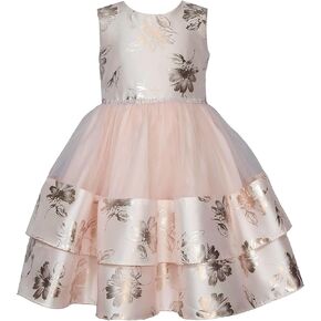 Bonnie Jean Girls 3M-6X Blush Platinum Foiled Floral Mikado Mesh Dress