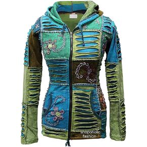 Shopoholic Fashion Women Blue Embroidery Razor Cut Hoodie