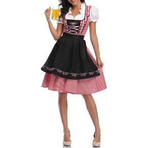 HongH Women's German Oktoberfest Costume Adult Dirndl Traditional Bavarian Beer Carnival Fraulein Cosplay Maid Dress Outfit