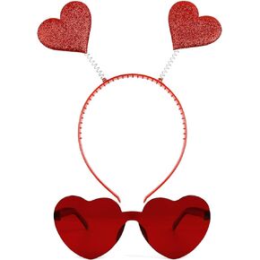 TERSE Valentines Day Heart Headband Red Sequins Hearts shaped headband for Women Girls Cute Heart Head Boppers Props Party Costume Hair Accessories for Holiday Festival