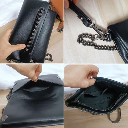 NIGEDU Fold-Over Women Clutch Purse Beaded PU Leather Chain Crossbody Bag Female Envelope Evening Bags in Kuwait
